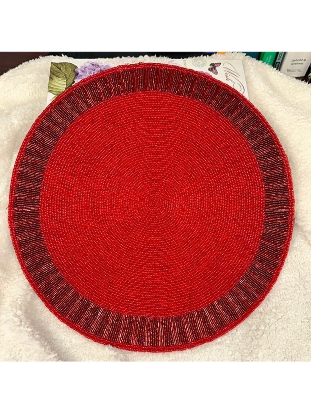 One Shimmery Light Red Evelina Holiday Beaded 15” Placemat